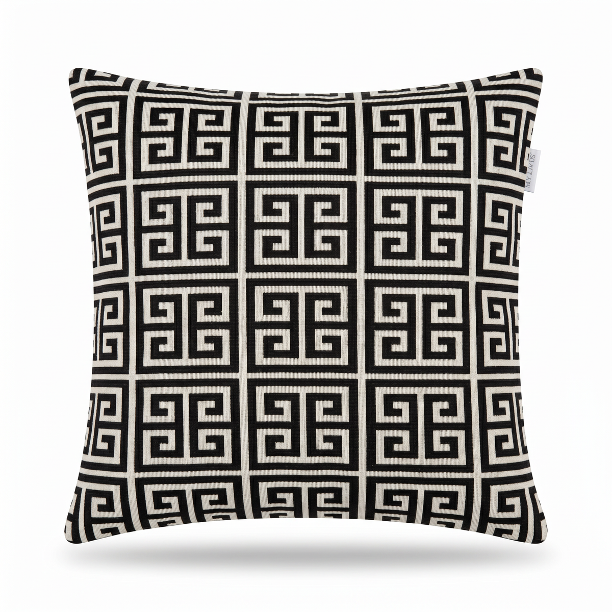 Coussin carré GRECA — Noir & Ivoire (45×45 cm)