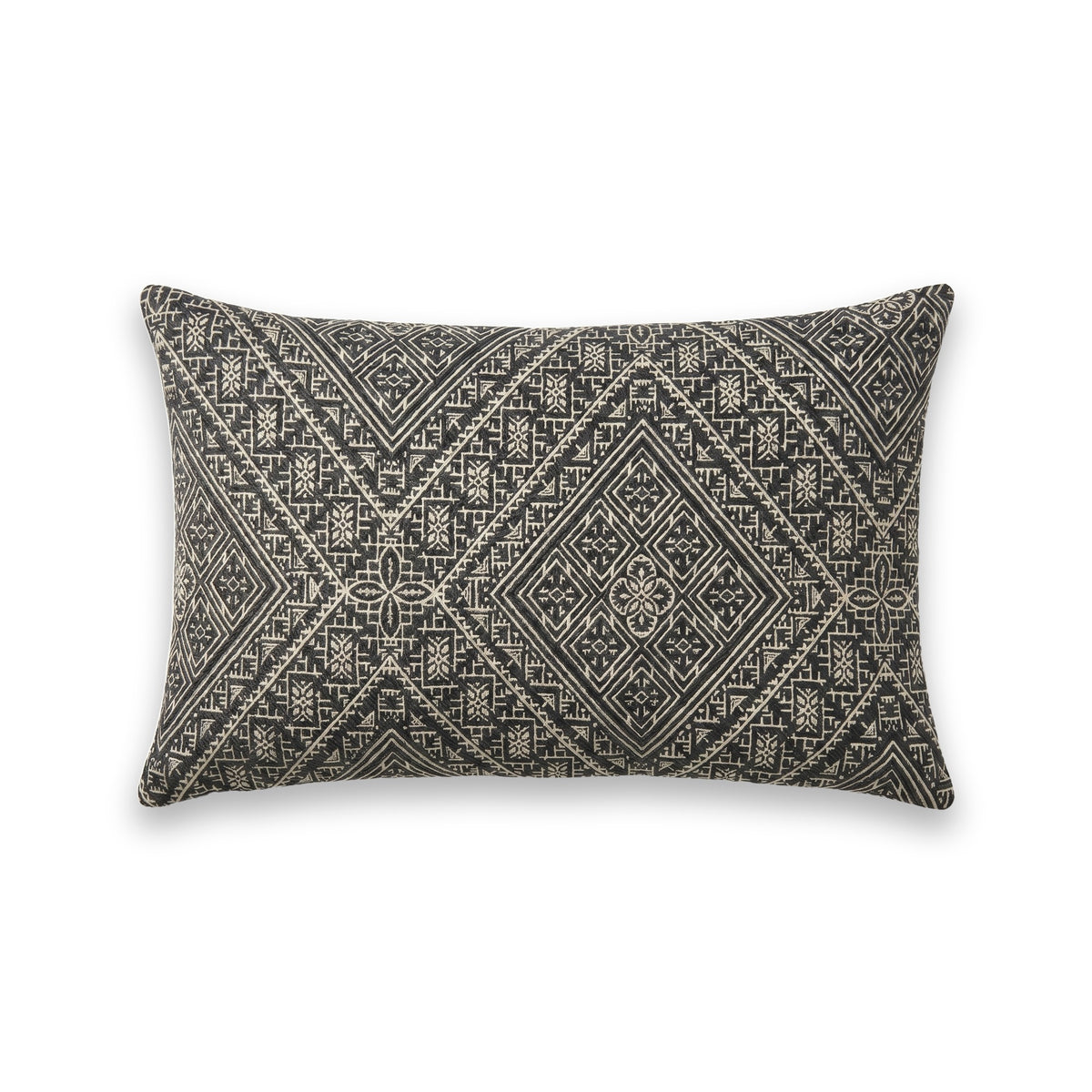 Coussin rectangulaire Beldi FÈS — Gris Anthracite & Écru