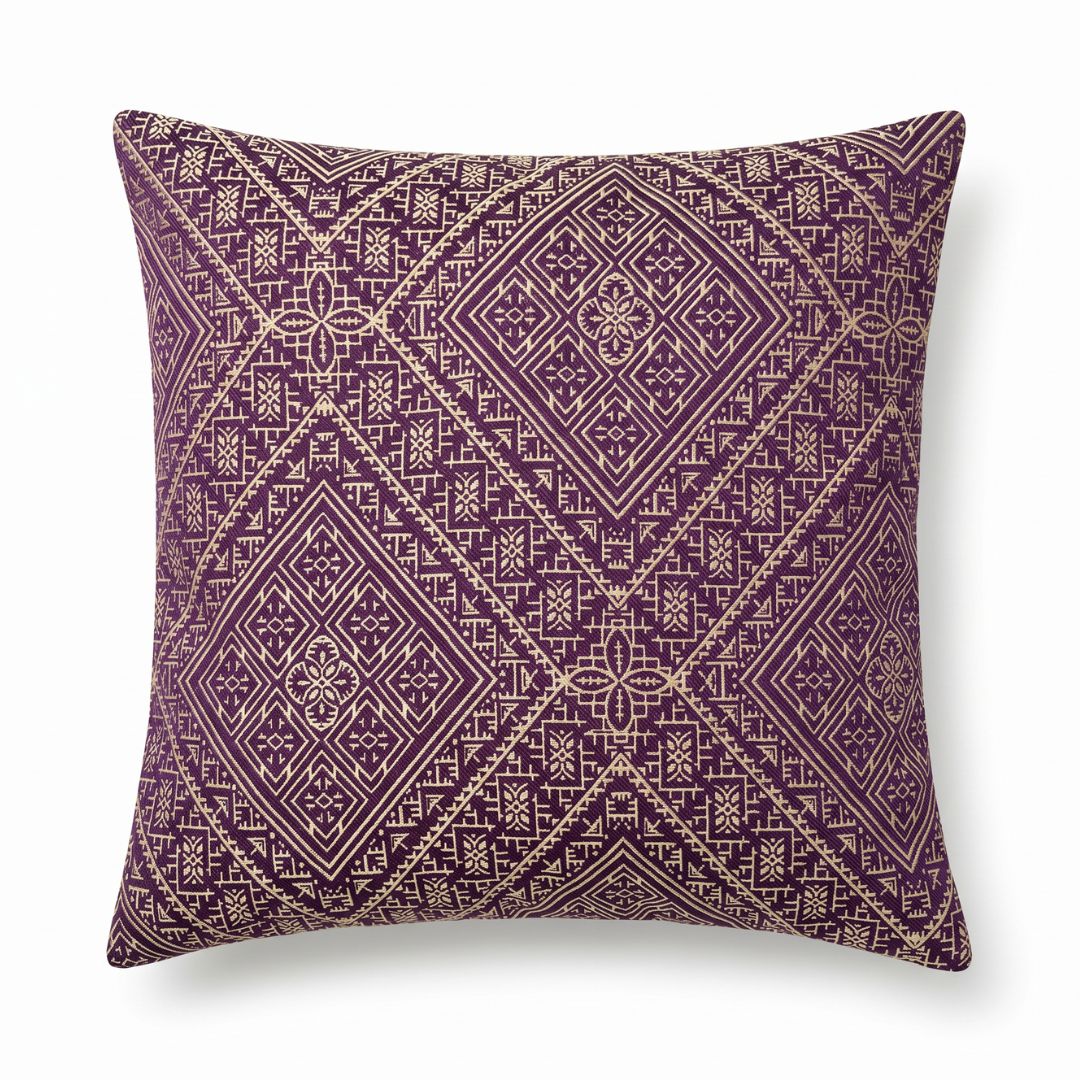 Coussin Beldi FÈS — Brodé Violet & Or (45×45 cm)