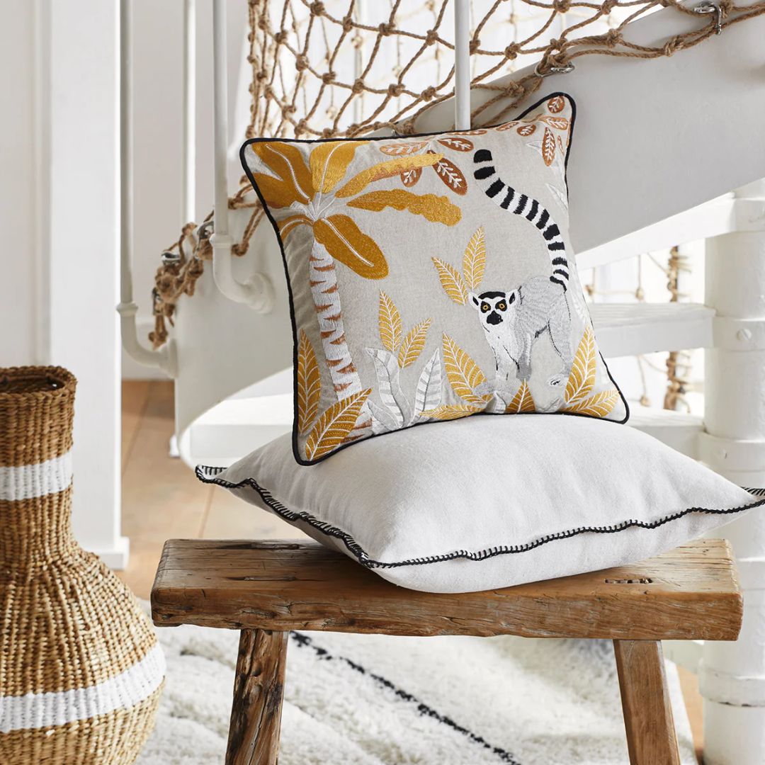 Housse de coussin Madagascar naturel et ocre 40x40 cm