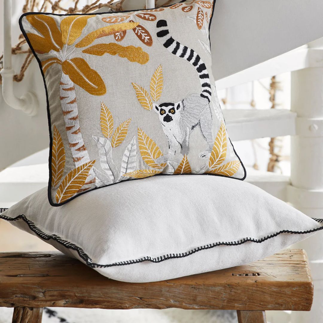 Housse de coussin Madagascar naturel et ocre 40x40 cm