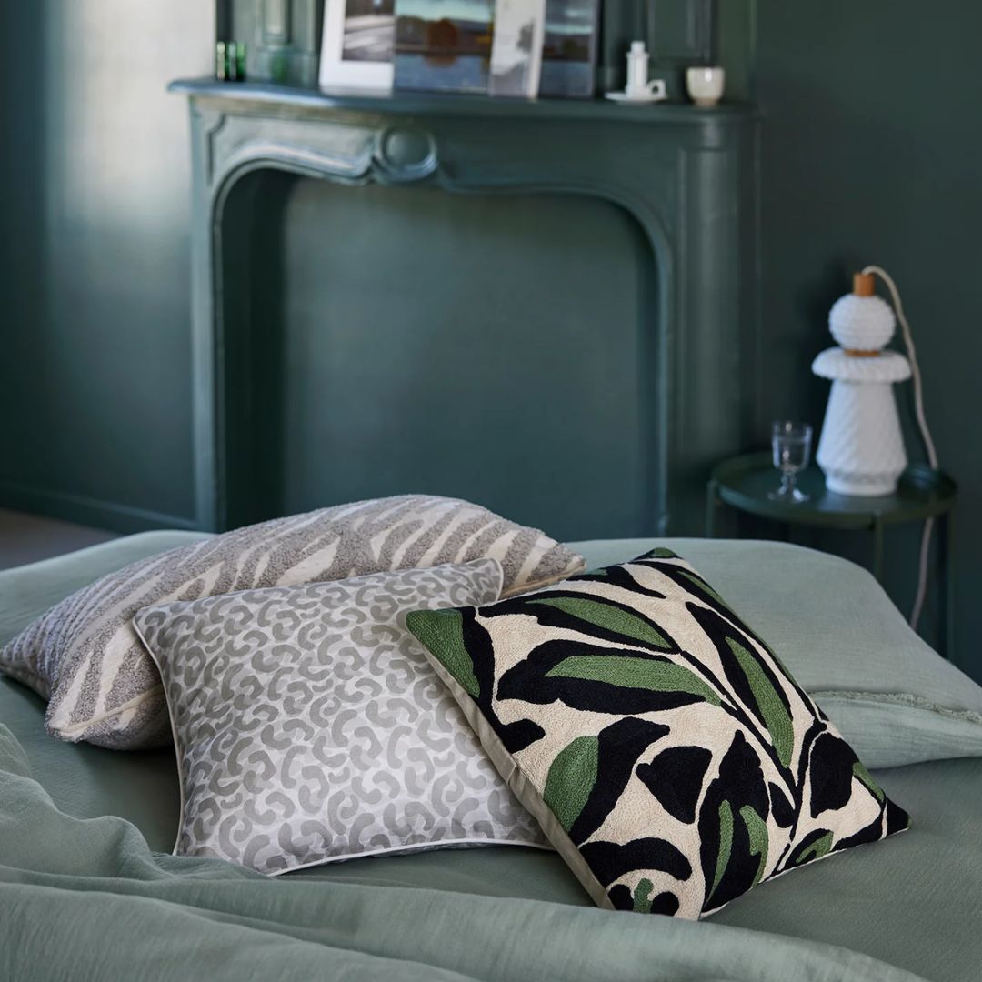 Housse de coussin Pheodora ivoire et sauge 40x40 cm