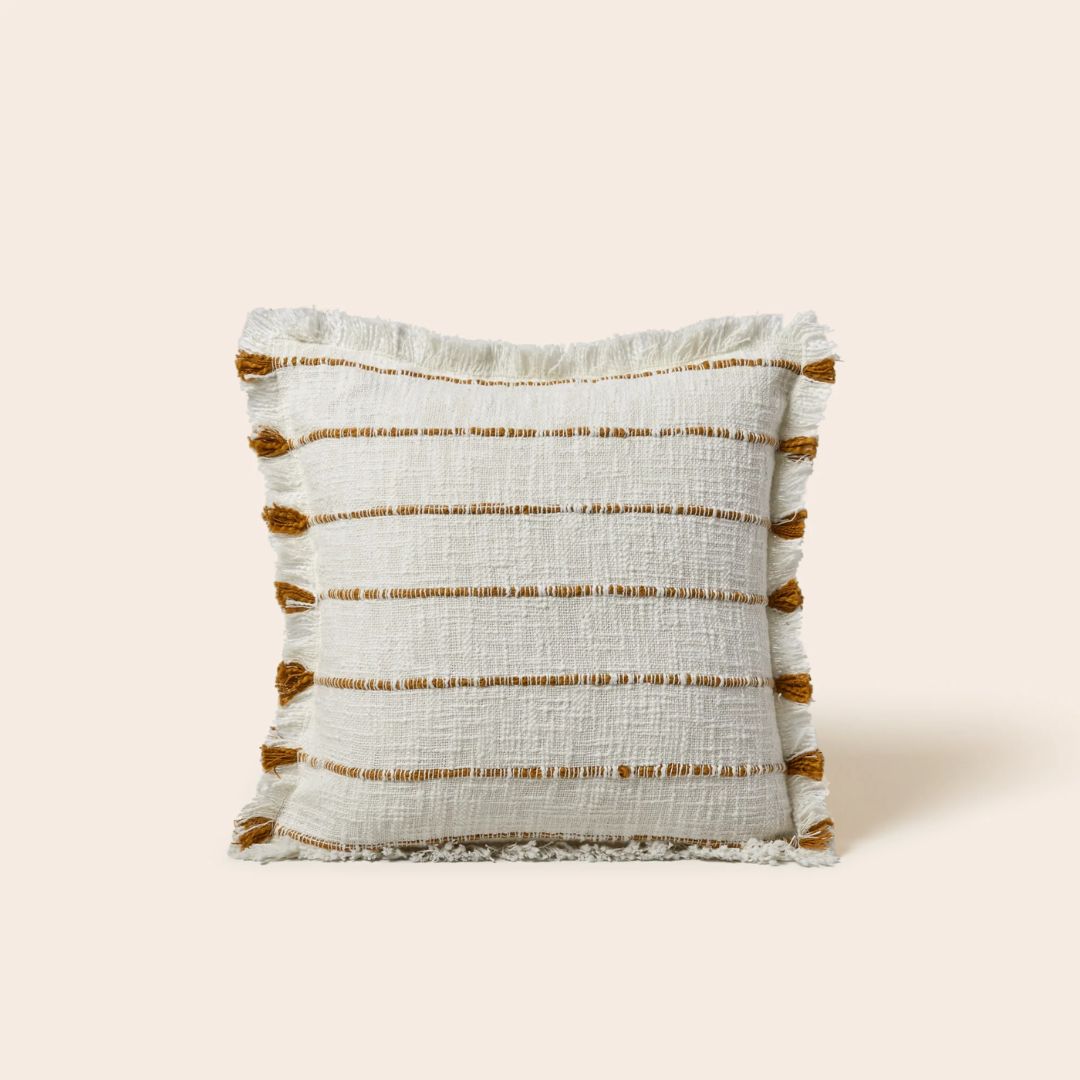 Housse de coussin Taha ivoire et ocre 40x40 cm