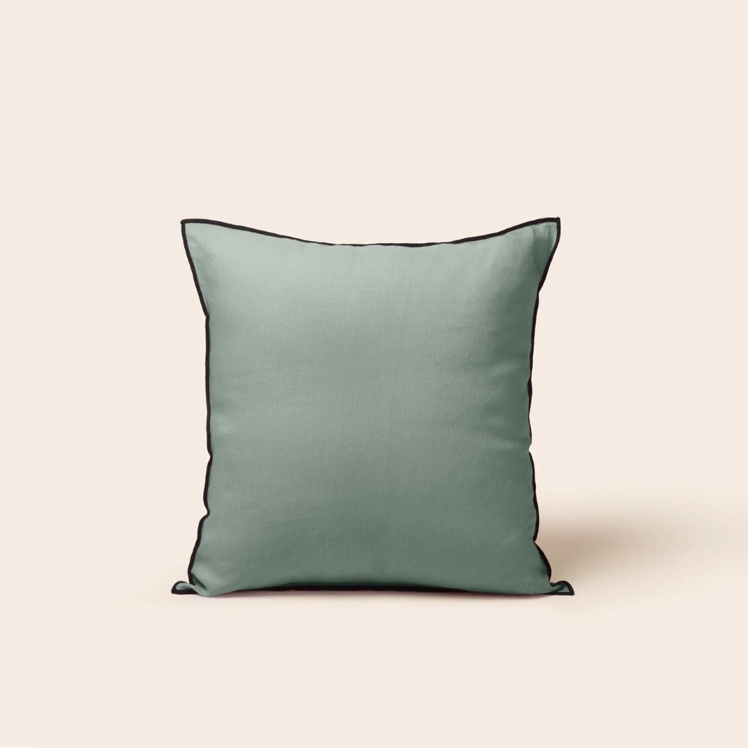 Housse de coussin Carlina vert de gris et bourdon noir 40x40 cm