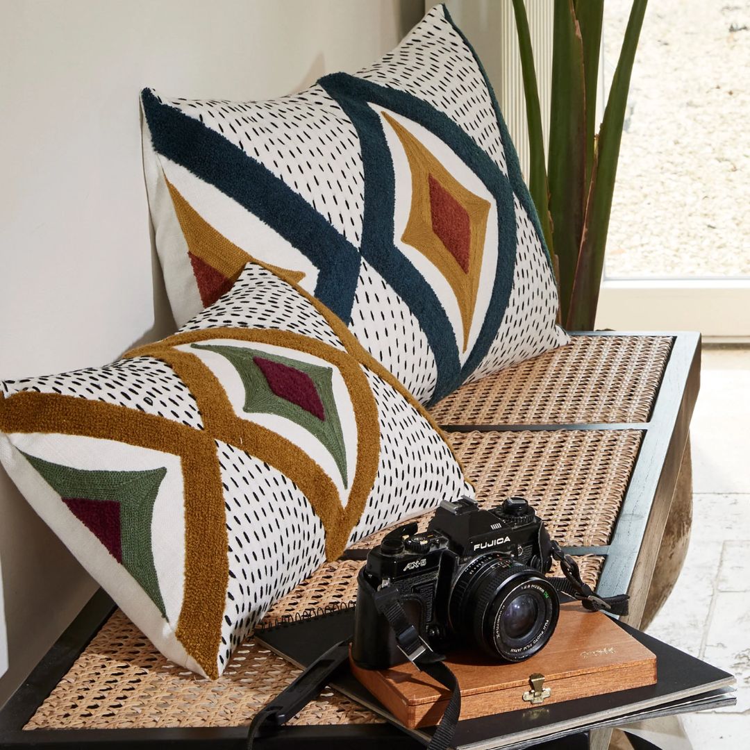 Housse de coussin Zayi ivoire et pétrole 40x60 cm