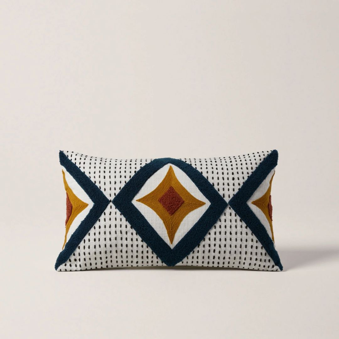 Housse de coussin Zayi ivoire et pétrole 28x47 cm