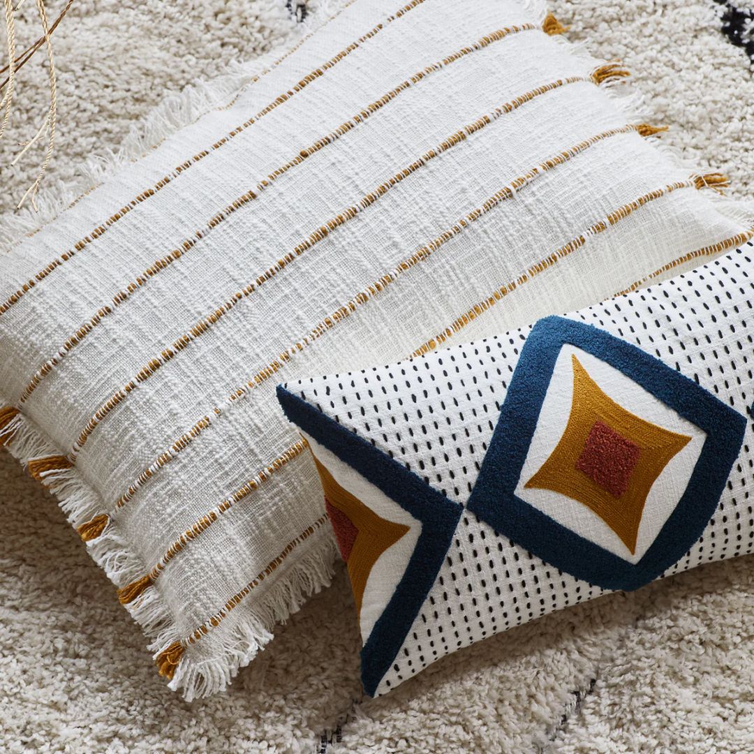 Housse de coussin Zayi ivoire et pétrole 28x47 cm