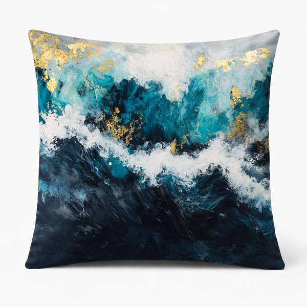 Golden Tide — Coussin carré décoratif en velours 45×45 cm