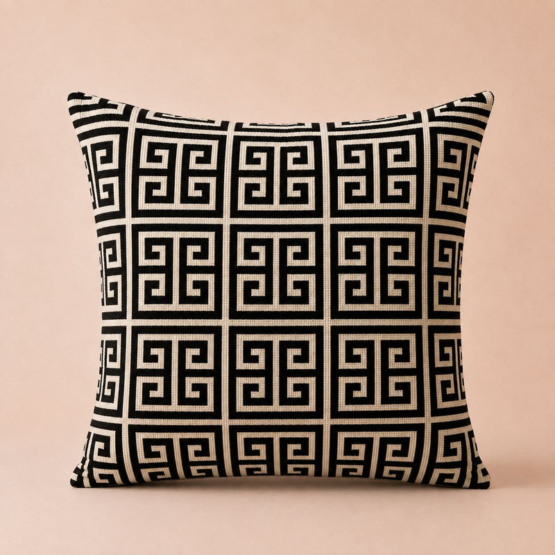 Coussin carré GRECA — Noir & Ivoire (45×45 cm)