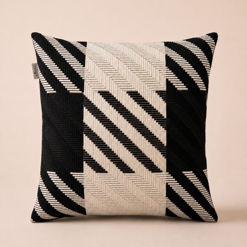 Coussin carré ZENO — Noir & Ivoire (45×45 cm)