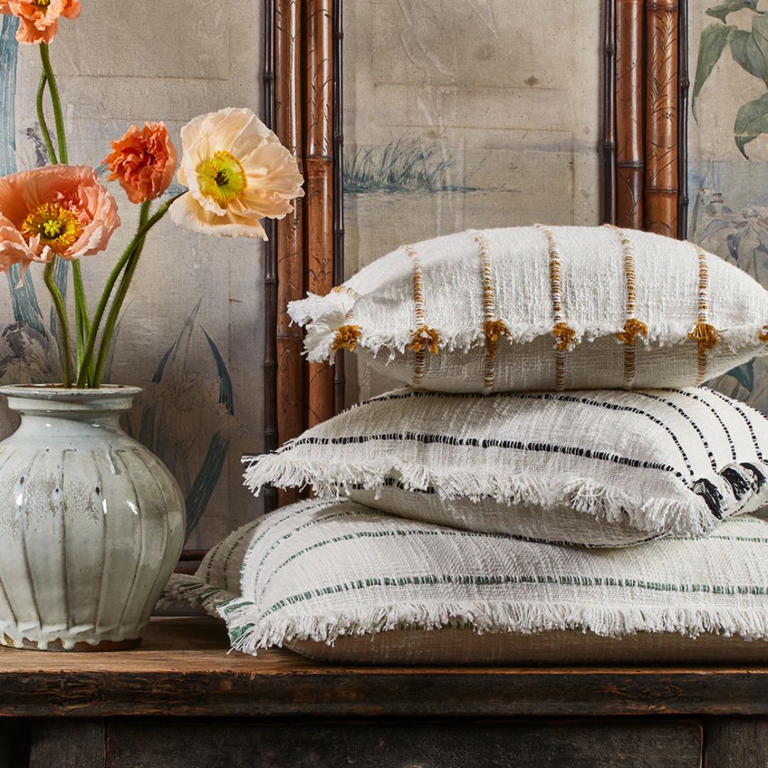 Housse de coussin Taha ivoire et ocre 40x40 cm