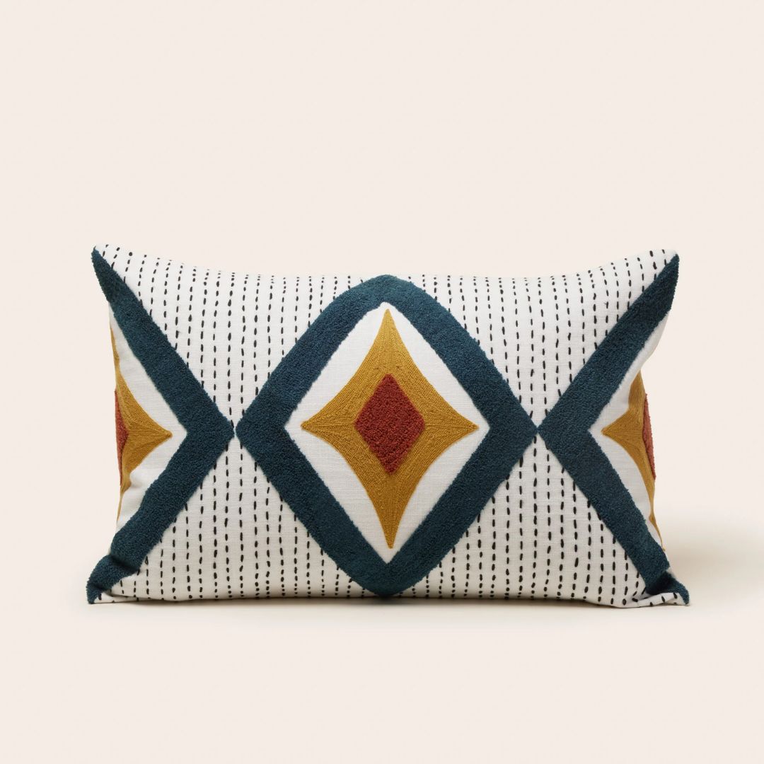 Housse de coussin Zayi ivoire et pétrole 40x60 cm